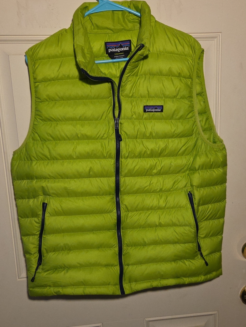 Patagonia Men's Bright Lime Green Quilted Down Vest. Large
